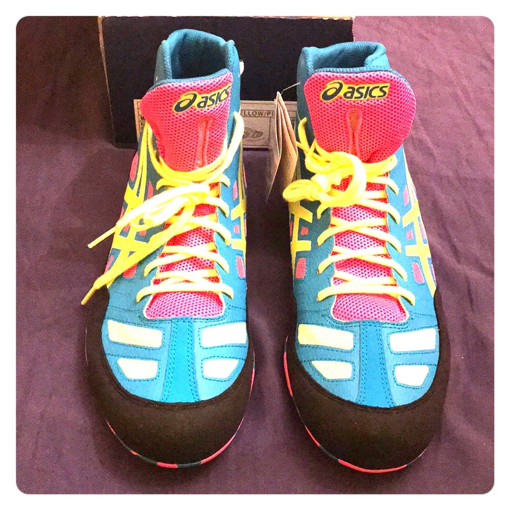 Wrestling shoes men’s 12 JB Elite teal/yellow/pink